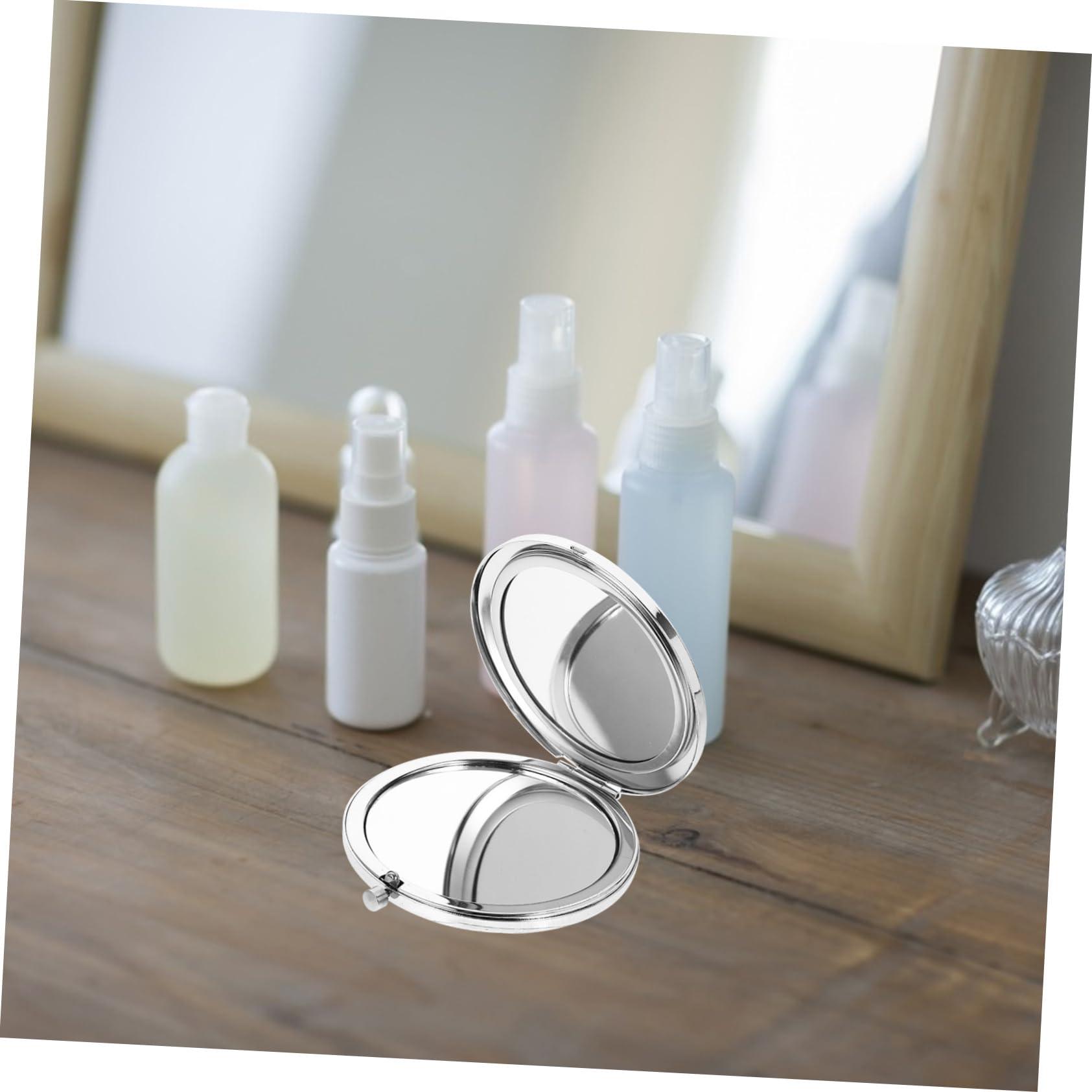 LALAFINA LALAFINA 1pc Bling Compact Mirror Pocket Rhinestone Makeup Mirror Double-Sided Cosmetic Mirror Round Folding Mirror for Women Travel Daily Use, White