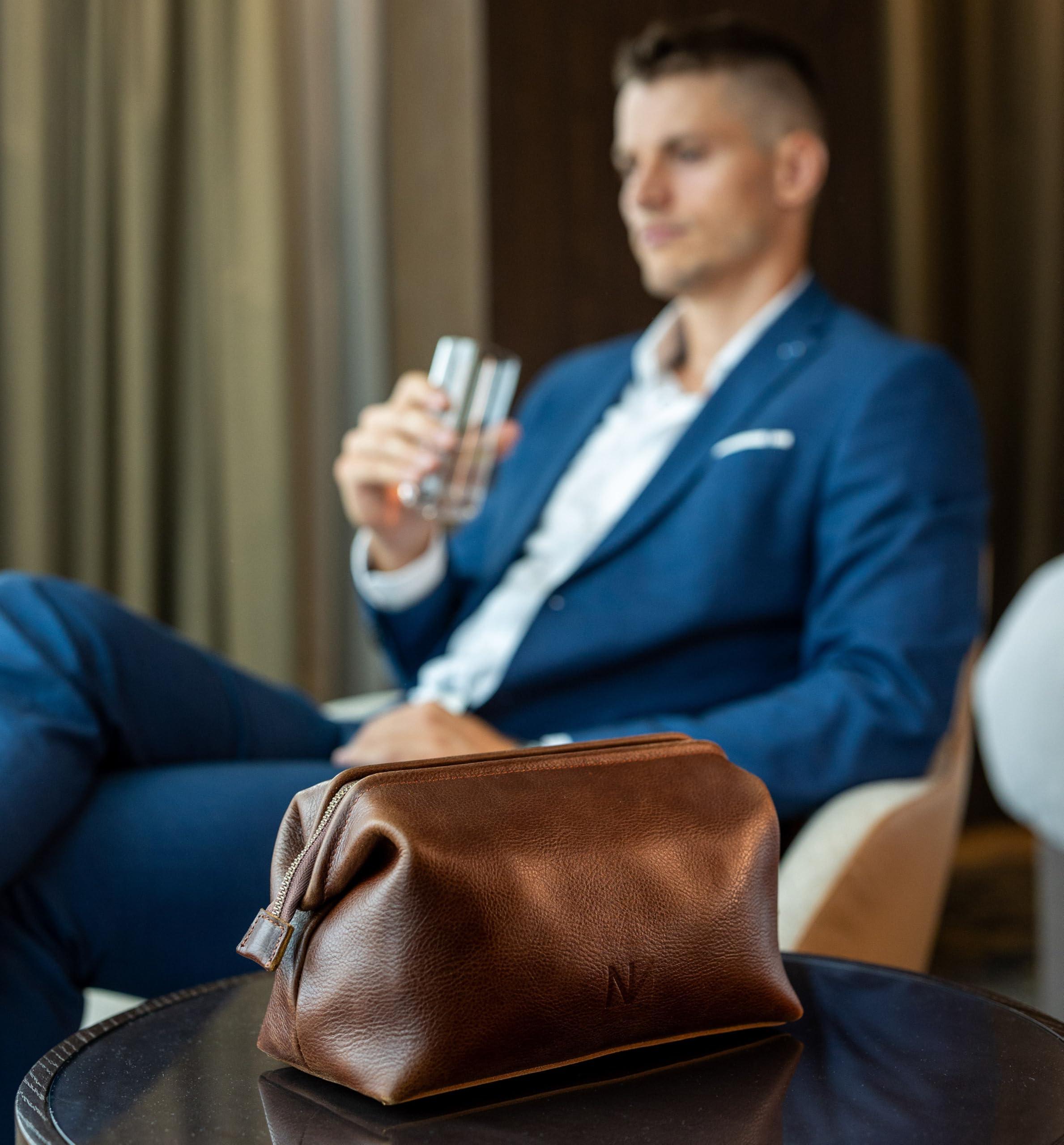 NV Holders NV Holders Premium Genuine Leather Toiletry Bag for Men - The Ultimate Travel Dopp Kit and Hygiene Organizer, Perfect Men\'s Toiletry Travel Bag (Brown)