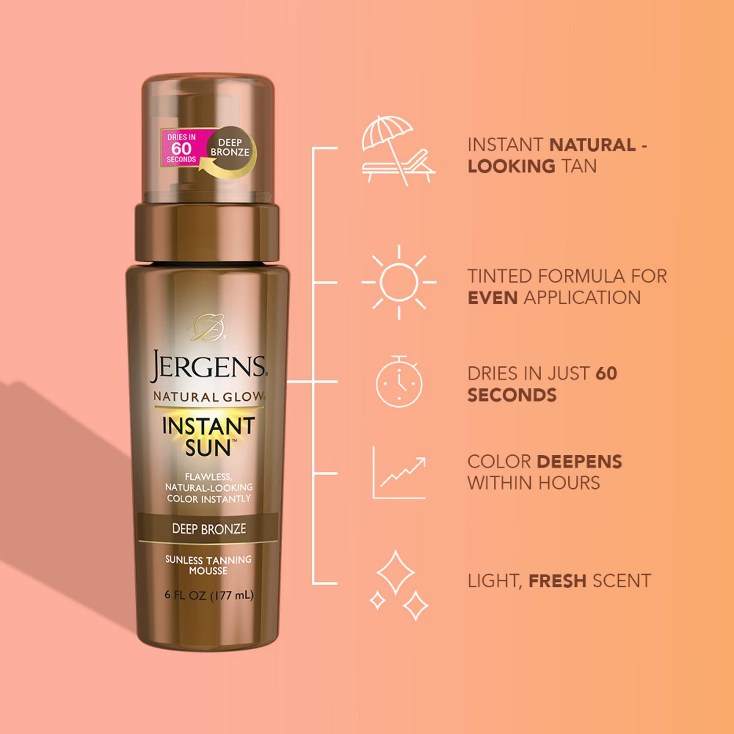 Jergens Jergens Natural Glow In Shower Lotion, Self Tanner for Medium to Deep Skin Tone & Natural Glow Instant Sun Body Mousse, Self Tanner for Deep Bronze Tan, Sunless Tanning Body Bronzer