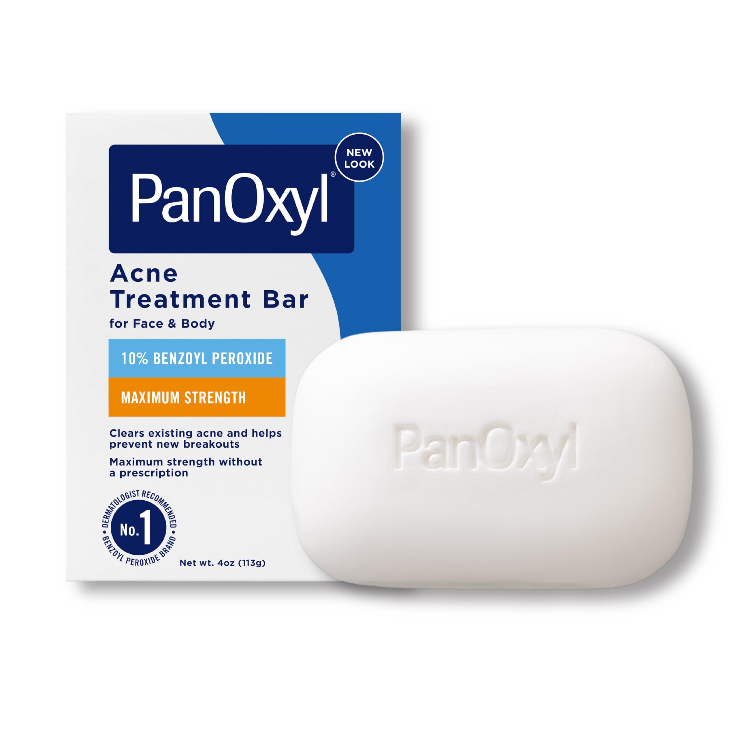 PanOxyl PanOxyl Acne Treatment Bar with 10% Benzoyl Peroxide, Maximum Strength Bar Soap for Face, Chest and Back, Benzoyl Peroxide Soap Body Wash, Vegan, For Acne Prone Skin, 4 oz