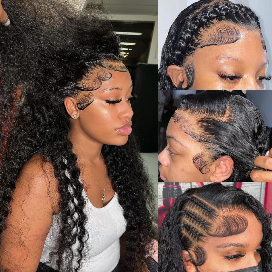 tsiyu tsiyu 26 Inch 13x6 Full Lace Front Wigs Human Hair Pre Plucked Deep Wave 180 Density HD Lace Frontal Wig With Baby Hair Transparent Glueless Deep Curly Human Hair Wigs for Women