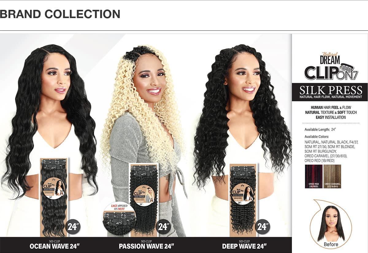 Zury Royal Zury Weave Natural Dream Silk Press Clip On 7Pcs Deep Wave 24\" (OREO CARAMEL(27/30/613))