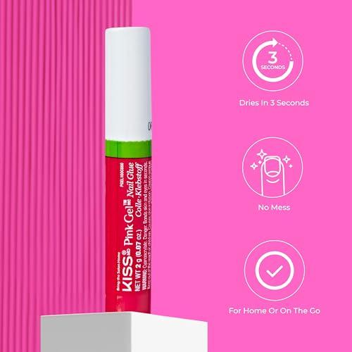 KISS KISS Pink Gel Nail Glue for Artificial & Natural Nails, 2.0g/0.07 oz. Tubes - 50 Pieces