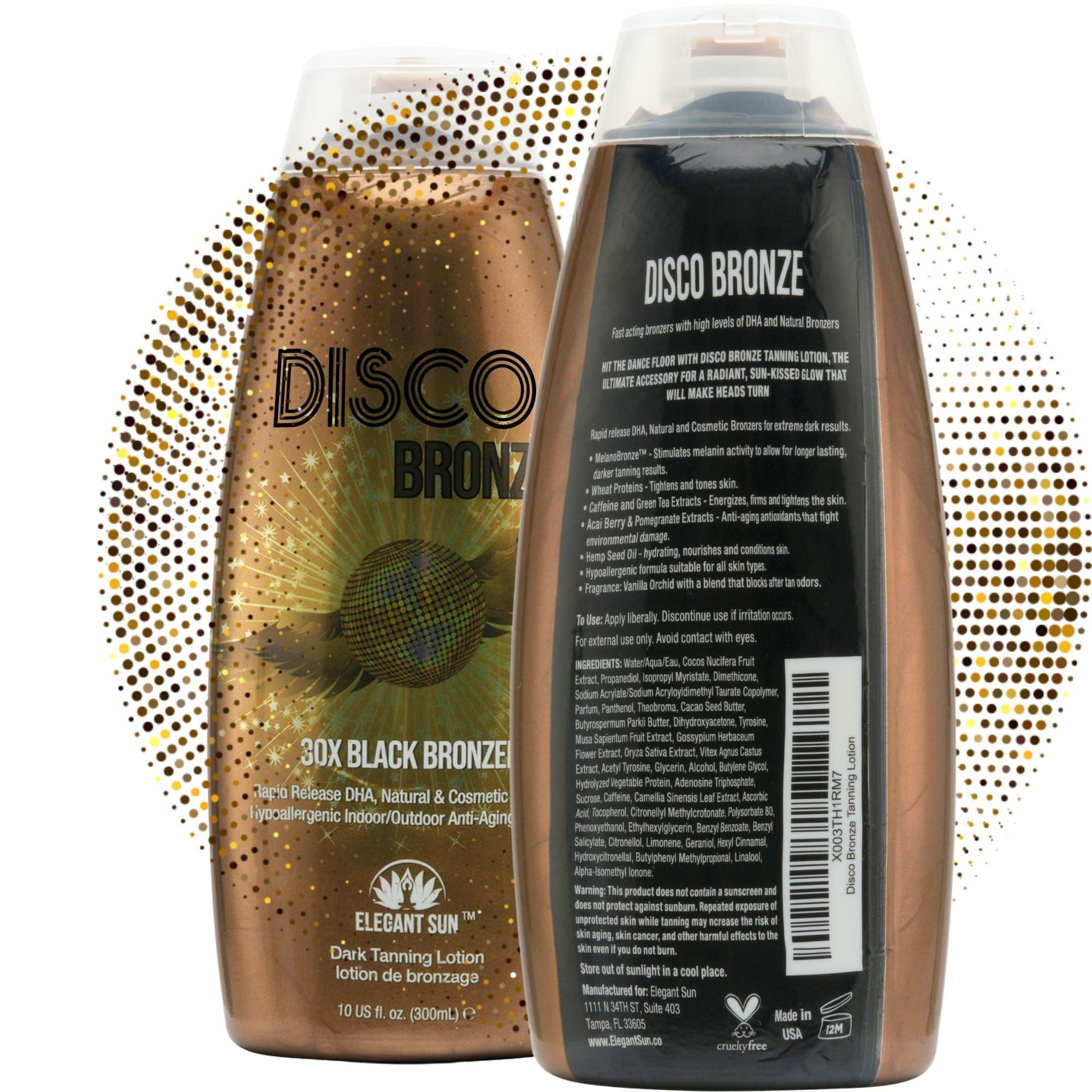 Elegant Sun Disco Bronze Tanning Bed Lotion with Self Tanner 30X DHA, Indoor Tanning Lotion Accelerator for Tanning Beds, Hypoallergenic Outdoor Bronzing Tanning Lotion to Get Dark Fast