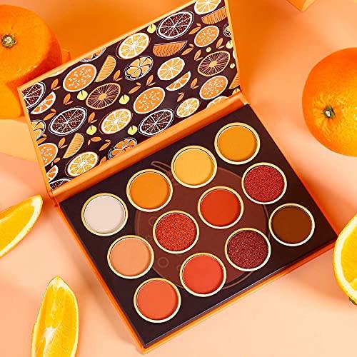 ecofavor Orange Yellow Eyeshadow Palette, DE’LANCI Pro Matte Shimmer Metallic 12 Shades, Subtle Fall Sunset Natural Tones Eyes Shadows Makeup Pallet, High Pigmented Waterproof Small and Cute Makeup Pallet