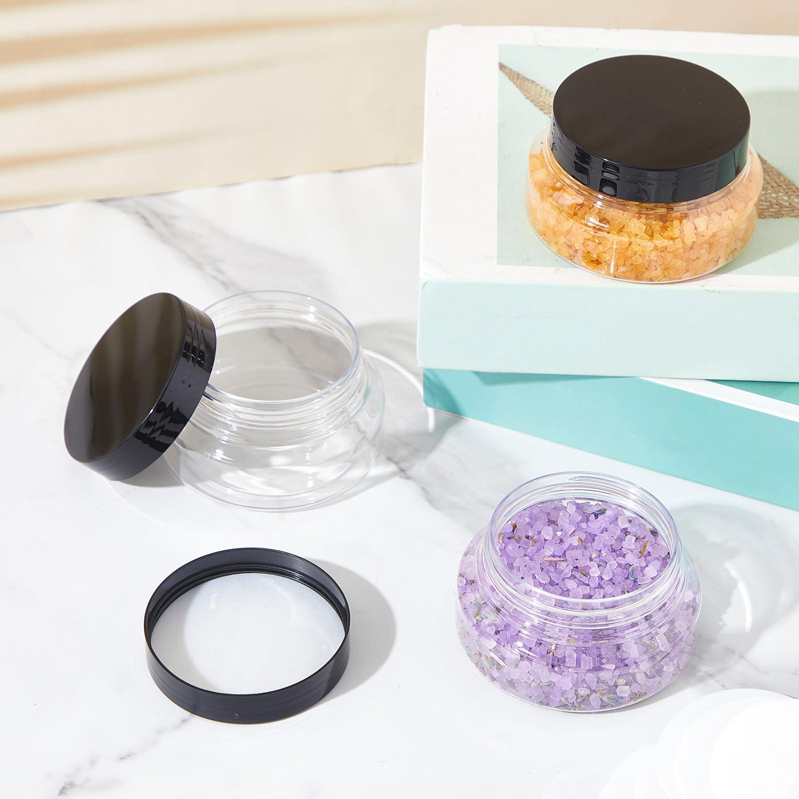 Tessco Tessco 24 Pack Plastic Jars with Lids Labels Empty Clear Plastic Jars Round Refillable Cosmetic Containers Body Butter Containers Bulk Sugar Scrub Bottle for Make Up(5 oz,Clear)