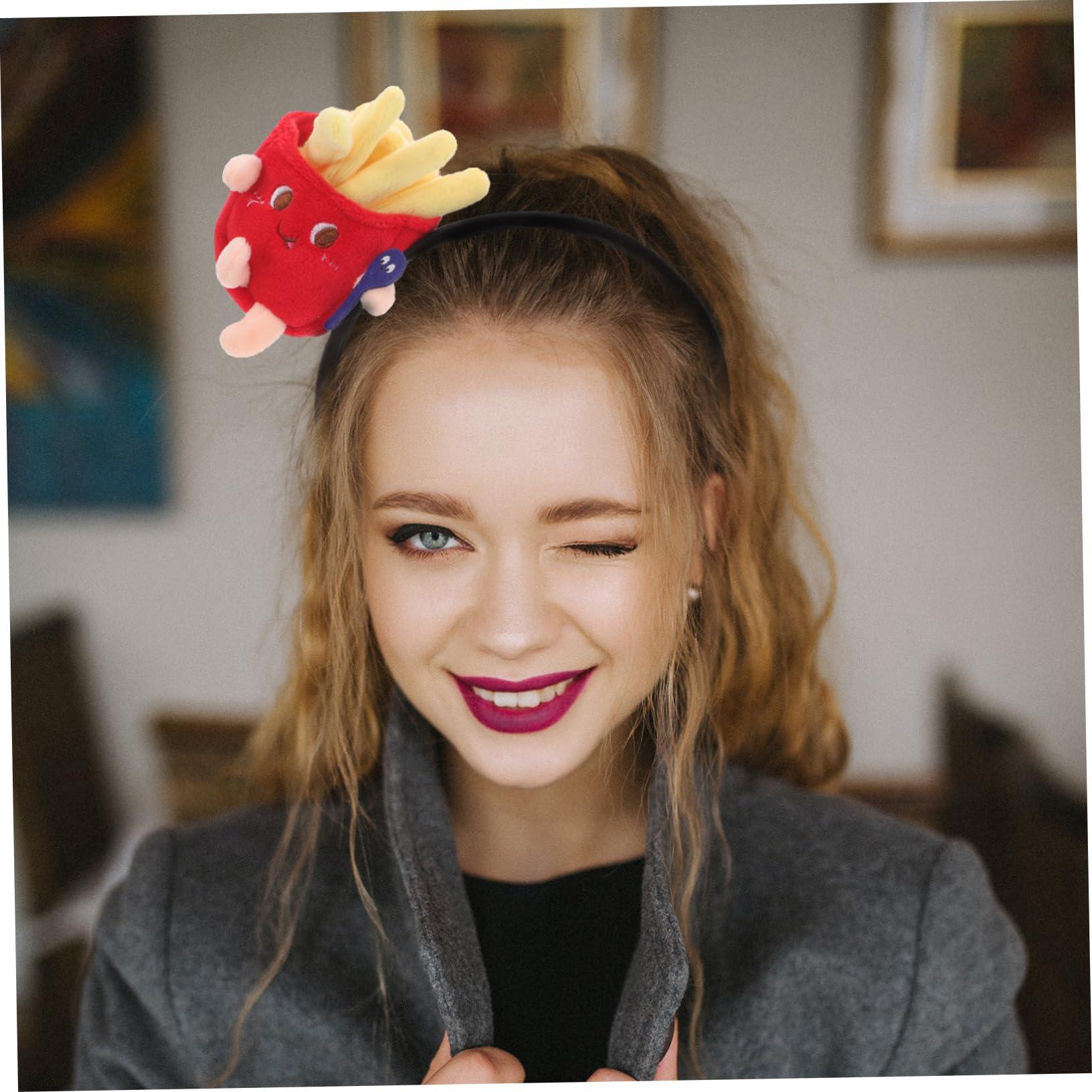 GALPADA GALPADA Cartoon Funny French Fries Head Button Headband Skincare French Fries Headdress Dress Hoop Outfit Headband Novelty Headbands for Women French Fries Women Burger Cap Birthday Fabric