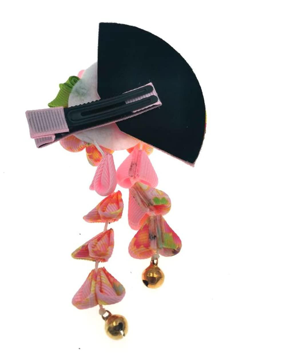 MIAO WU Japanese Hair Clips Kimono Flower HairPin, Women Girls Kimono Hanfu Rabbit Hair Accessories Kanzashi Flower Hair Tie Band Clip Gift (Pink)