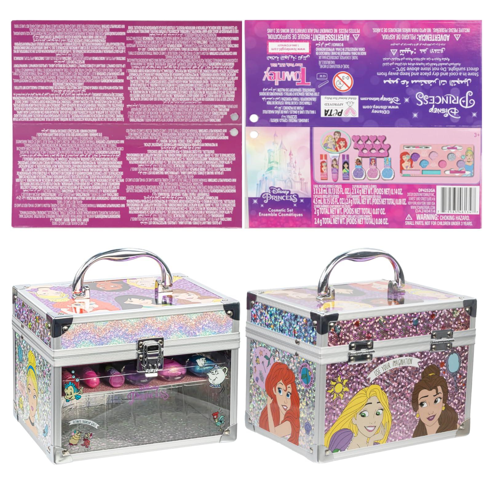 Townley Girl Disney Princess Train Case Beauty Set, Kids Makeup Kit for Girls, Real Washable Makeup Set, Play Makeup, Party Favor, Birthday, Ages 3 4 5 6 7 8 9 10 11 12 by Townley Girl