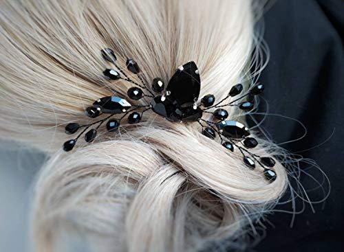 BERYUAN BERYUAN Women Rhinestone Onyx Black Teardrop Small Hair Comb Bridal Wedding Hair Accessory Crystal Gift for Her Party Headpiece