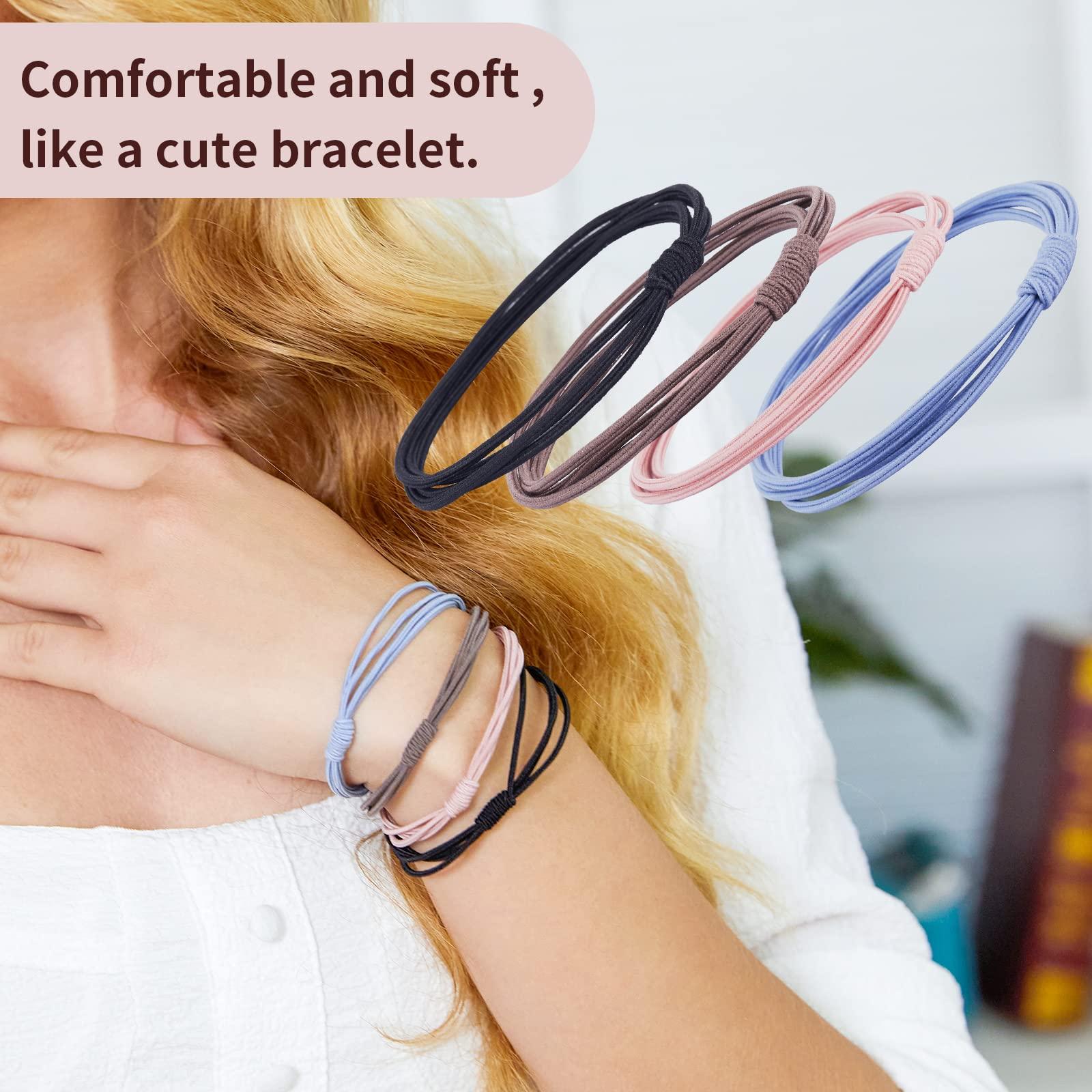 WDGROW WDGROW Hair Ties Bracelets No Dmamage,Large Hair Tie for Women,Men,Girls,Seamless,Pony Tails Tie,Handmade Scrunchies,No Plastic,for Thick Curly Hair,20Pcs,4-1 Design (Black Gray Brown)