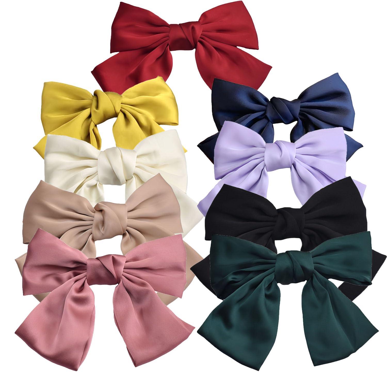 SEVENHEAD SEVENHEAD Bow Hair Clips Black Duckbilled Clip 1 Pack Barrettes Large Big Oversized Knot Bowknot Satin French Barrettes Snap Hair Clips Ponytail Holders Accessories for Women Girls Teens