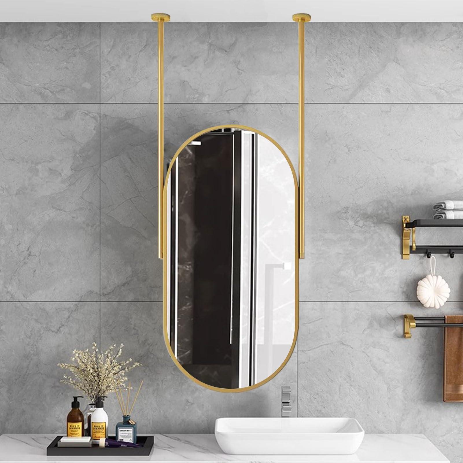 Drsyffsup Drsyffsup Ceiling Mounted Mirror, Large Oval Shower Mirror Fogless Shaving Vanity Mirror Wall Hanging Mirror with Ceiling-Mounted Boom and Metal Frame Floating Bathroom Mirrors (Size : 50cmx70cm)