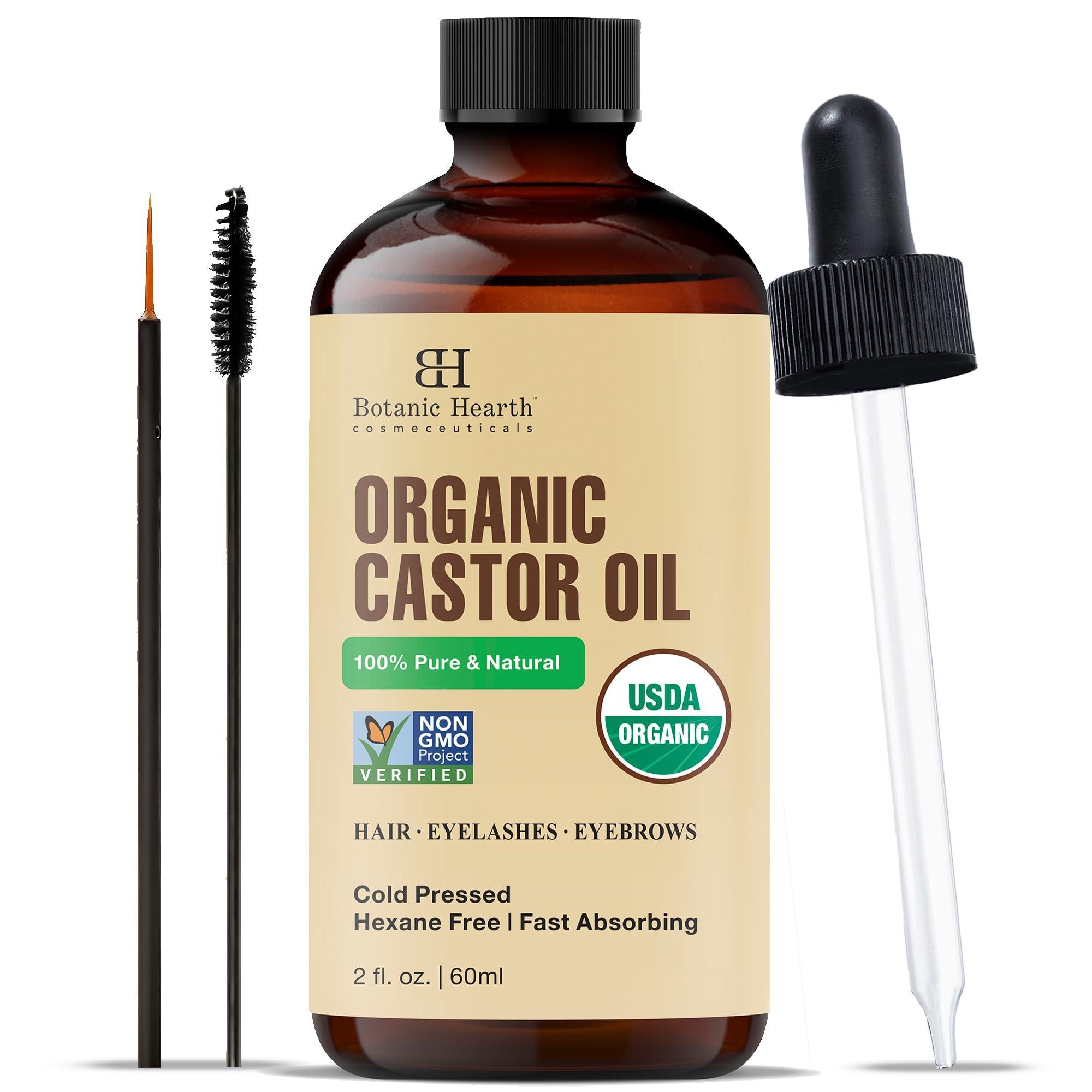 Botanic Hearth Botanic Hearth Castor Oil (2 fl oz) | USDA Certified Organic | 100% Pure & Hexane Free | Cold Pressed |Promotes Growth for Eyelashes, Eyebrows & Hair | Includes Eyebrow & Eyelash Brush