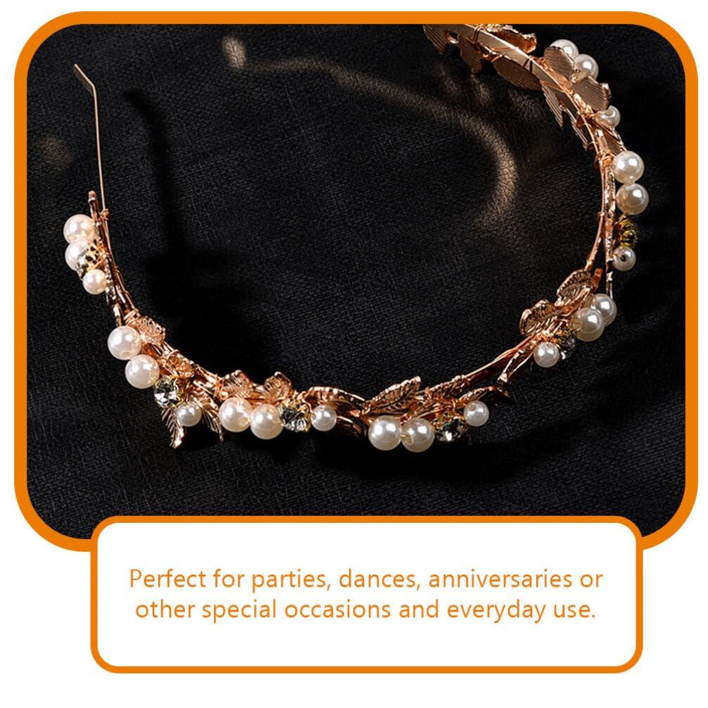 Beaupretty Beaupretty Pearls Leaf Headband Rhinestones Bridal Headpiece Jewelry Roman Goddess Hair Accessories for Bride Gold