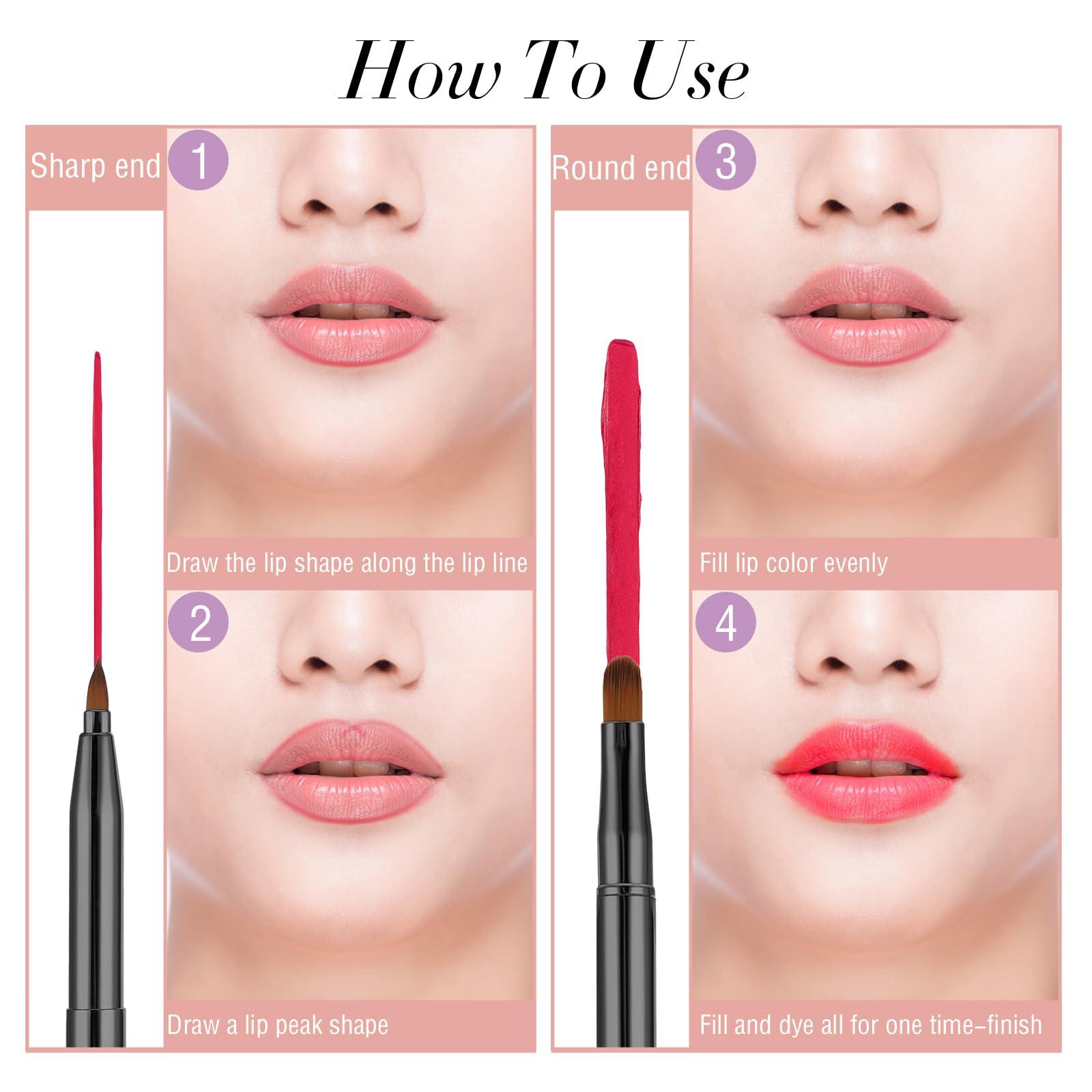 Sliverdew 2 Pack Retractable Lip Brush for Lipstick with Cap, Double-Ended Lip Makeup Brushes Retractable Lip Gloss Lipstick Brush Applicator Travel Black Red