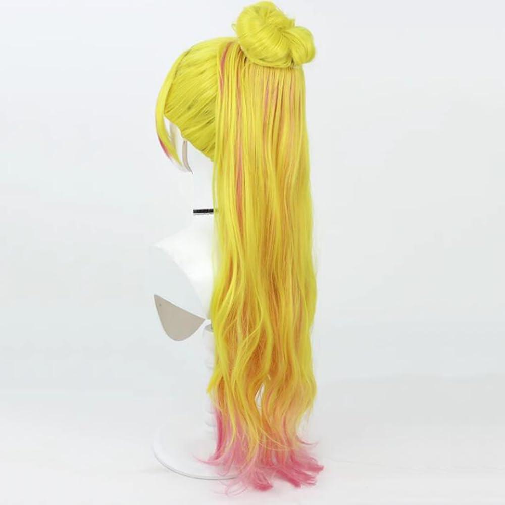 TEDPRBGE TEDPRBGE Anime Cosplay Wig Highlight Ombre Yellow Red Wig Long Wavy Wig with Bun Layered Wig with Bangs Cosplay Costume Wigs 33 inches (Yellow Red)