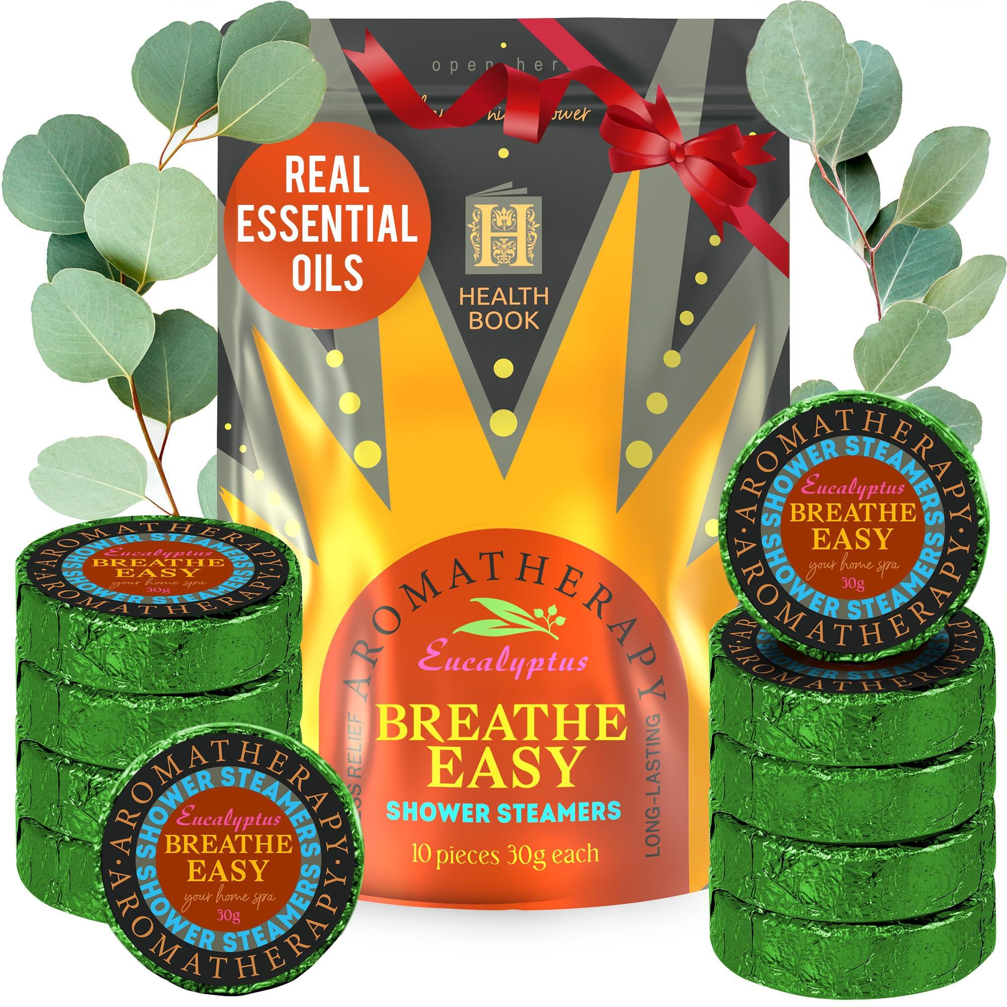 Health Book Eucalyptus Shower Steamer - Shower Steamers Aromatherapy - Shower Bomb for Sinus Relief - Shower Tablets Eucalyptus Gifts for Women - Shower Steamers for Women & Men - 10pk