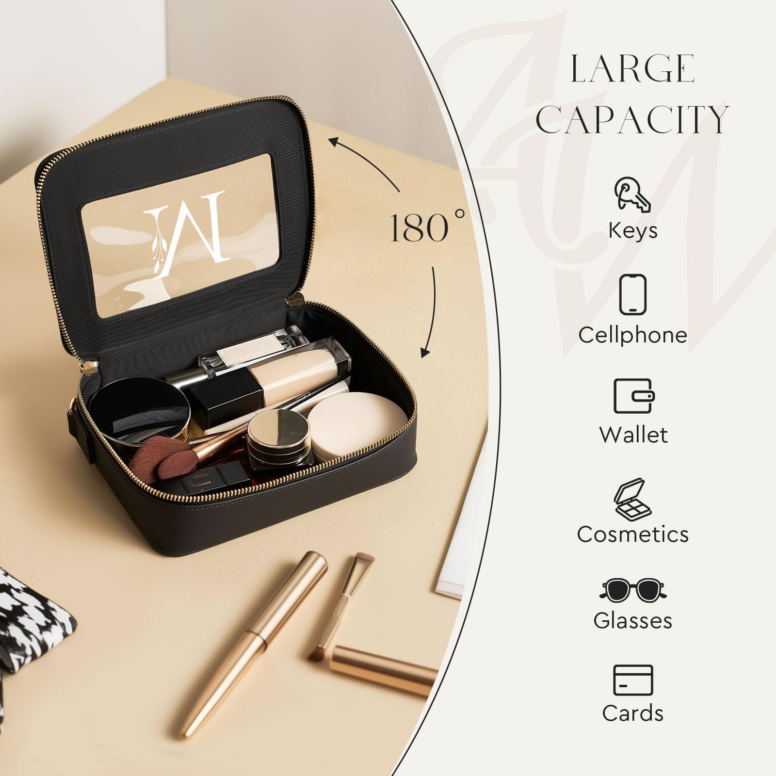 AW BRIDAL AW BRIDAL Initial Makeup Bags Monogram Makeup Bag Clear Toiletry Travel Bag with Shoulder Strap Small Clear Cosmetic Bag Women Clear Makeup Bag with Zipper, Letter M