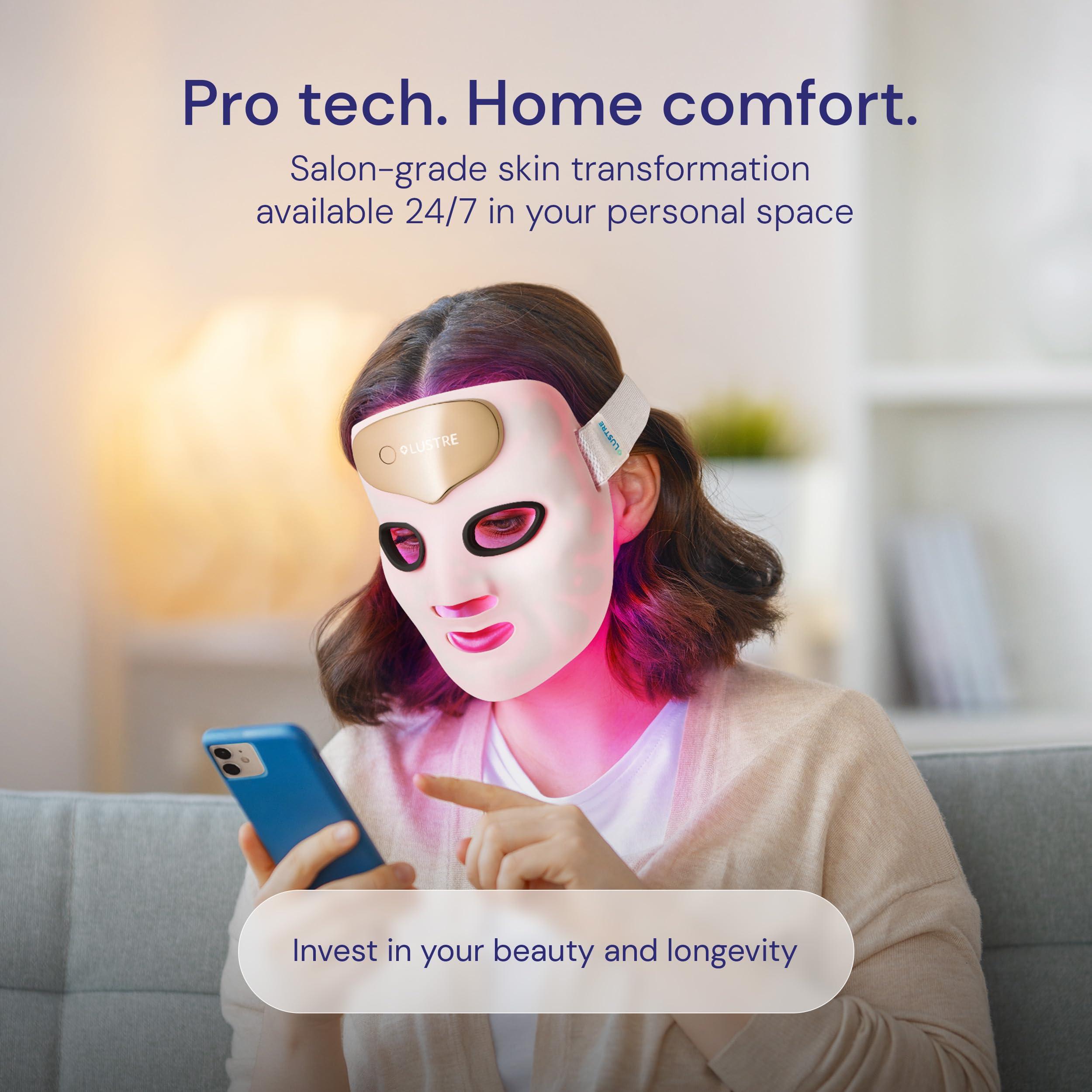 LUSTRE LUSTRE ClearSkin Renew Pro Facewear - Anti-Aging & Anti-Acne LED Face Mask | Red, Blue & Near Infrared Light Therapy Treatment Device | Reduce Wrinkles & Prevent Acne
