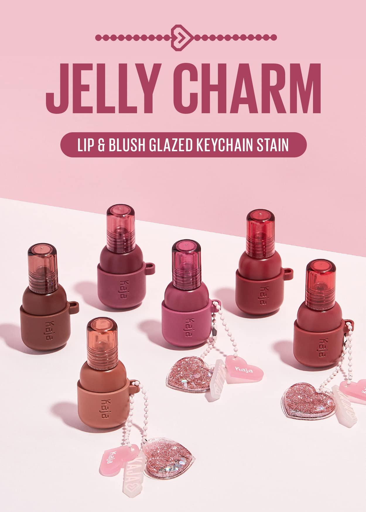 Kaja Kaja Lip & Blush Glazed Keychain Stain - Jelly Charm 01 Cherry Spritz + Beauty Bento Collection - Bouncy Eyeshadow Trio 02 Orange Blossom, 0.03 Oz Bundle