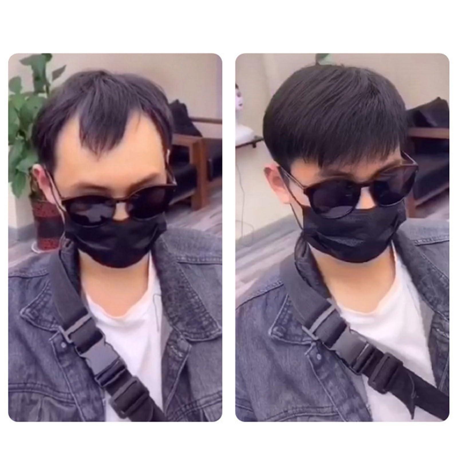 ZBYXPP ZBYXPP Men Forehead Hairline Toupee, Natural Black Hair Extension Hairline Loss Straight Tape in Human Hair(Black,2.2 * 15CM)