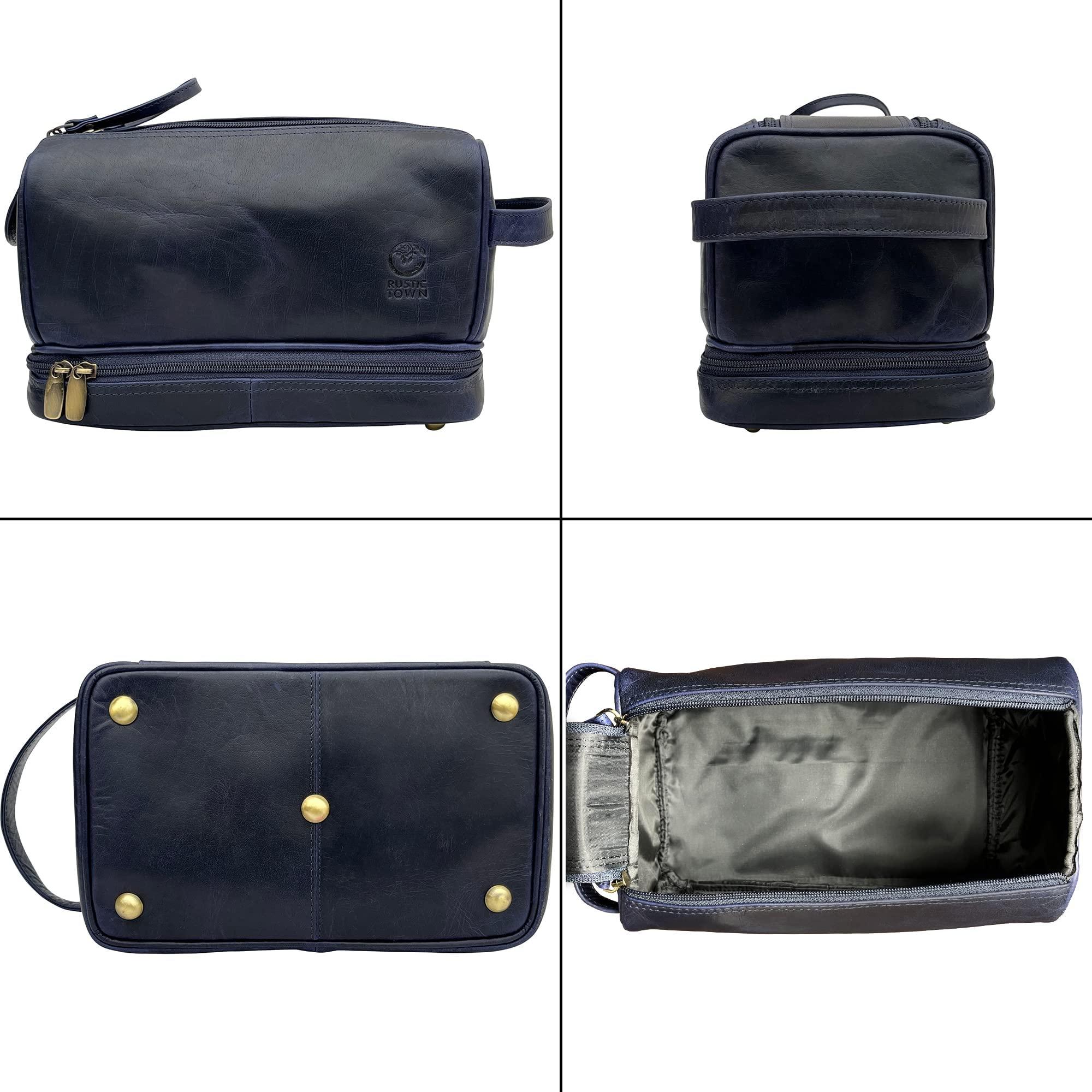 RUSTIC TOWN RUSTIC TOWN Leather Toiletry Bag for Men - Travel Shaving Dopp Kit - Bathroom Shower Toiletries Organizer - Cosmetic Makeup Bag for Women