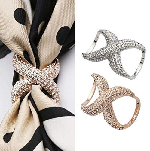 esowemsn 2pcs Gold and Silver Alloy Rhinestone Inlayed Scarves Buckle Simple Fashion Scarf Clip Neckerchief Garments T-Shirt Knotting Clasp Ring Silk Scarf Holder Decoration Accessories for Girls Lady Women