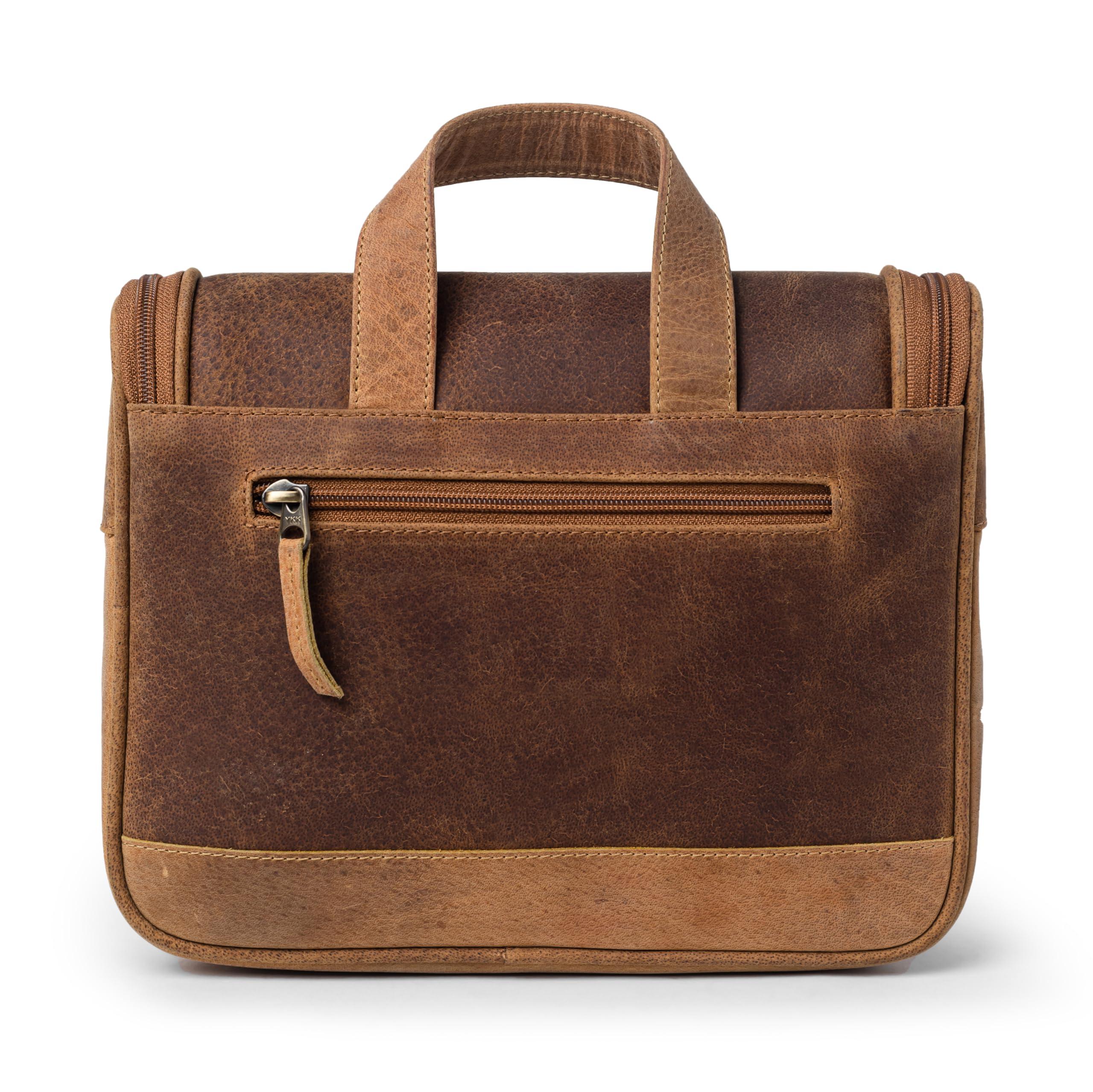 L LEATHERESQUE L LEATHERESQUE Lincoln Genuine Buffalo Pull-up Leather Hanging Toiletry Bag Dopp Kit Shaving Kit Cosmetics Bag Travel Case