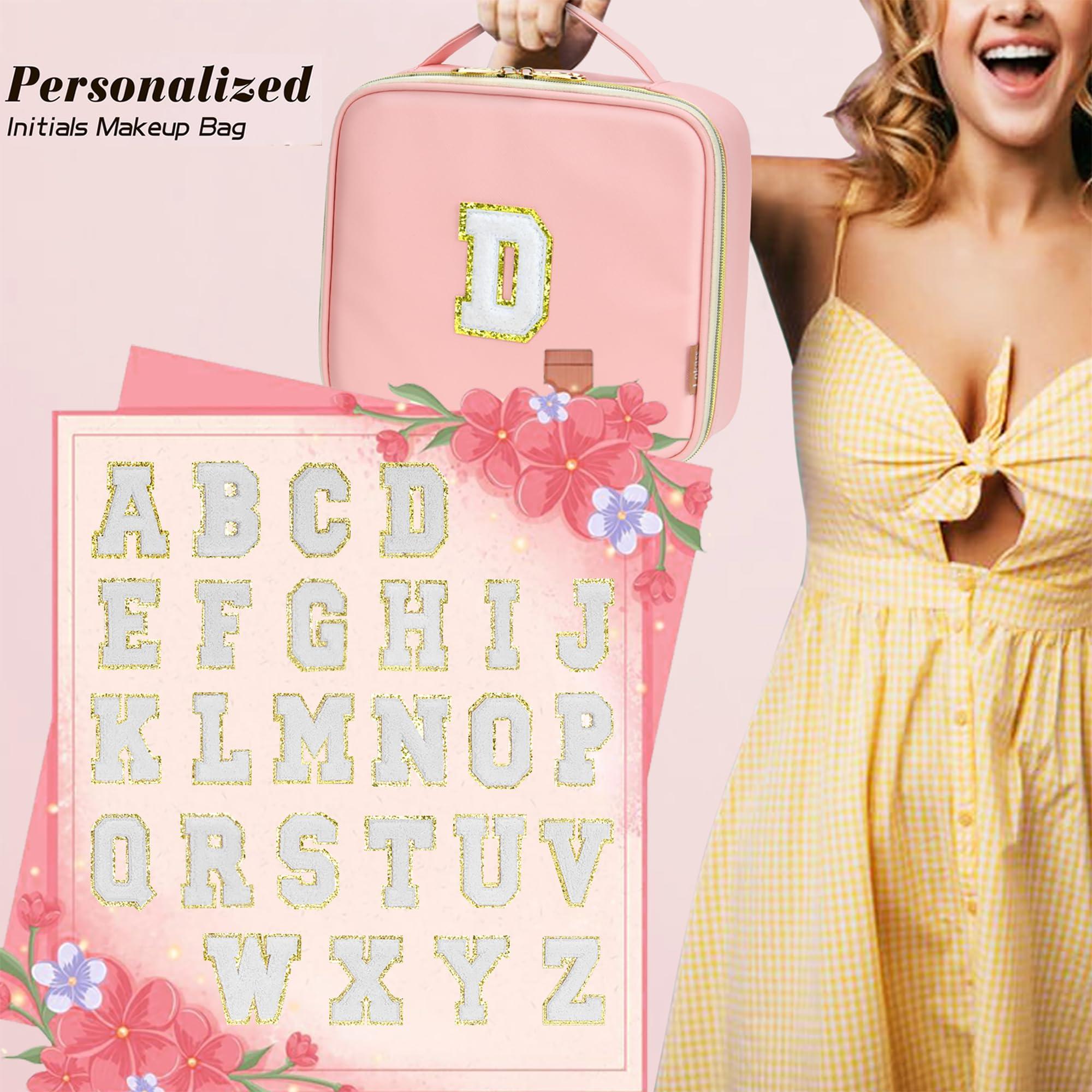 BAGNN Initials Travel Makeup Case Birthday Mothers Day Gifts for Women, Personalized Makeup Cosmetic Train Case Organizer with Adjustable Dividers, Makeup Organizer Bag for Make up Brushes, Pink, Q.