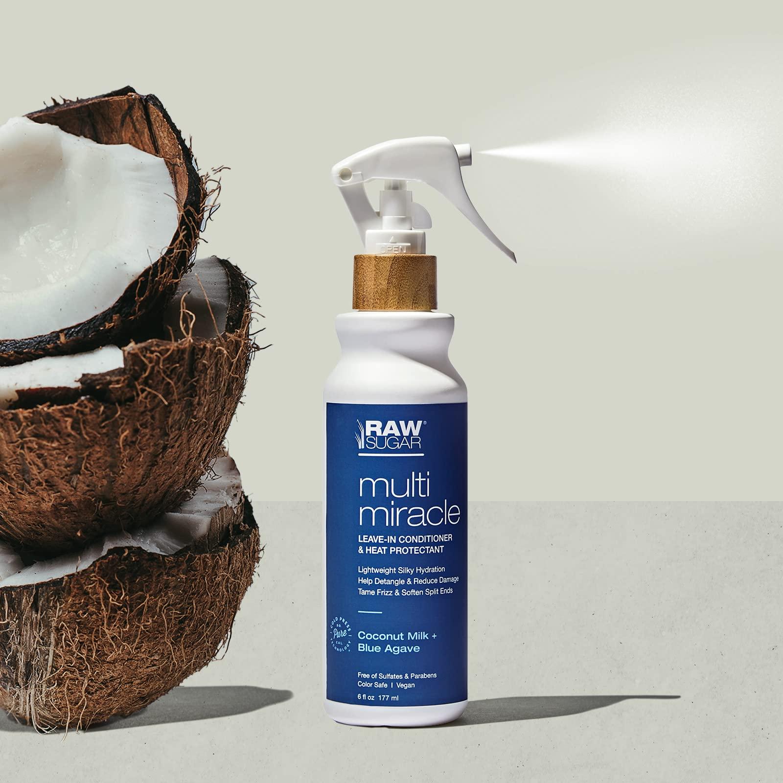 RAW SUGAR RAW SUGAR Multi-Miracle Hair Mist | Leave-In Conditioner & Heat Protectant | Coconut Milk + Blue Agave | 6 oz
