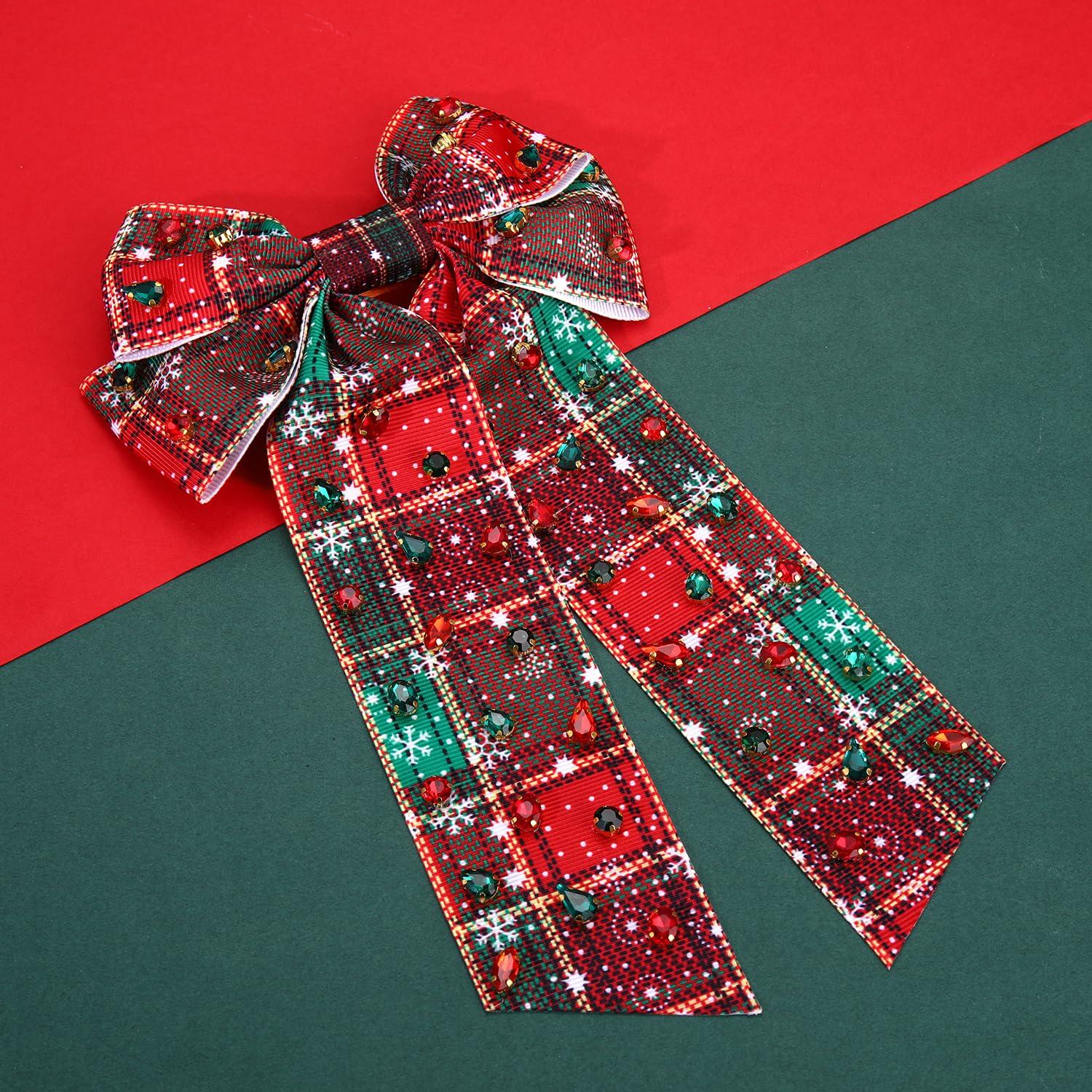 MOLOCH Christmas Hair Clips Xmas Hair Bow Clips Christmas Tree Reindeer Hair Bows Red Plaid Snowflake Hair Bow Christmas Hair Accessories