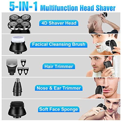 FONDFEEL FONDFEEL Head Shavers for Bald Men,Bald Shavers for Men Cordless Head Razors,5 in 1 Waterproof Wet Dry Electric Bald Head Shaver for Men Face Shaving,USB Rechargeable Rotary Shaver Facial Head Hair