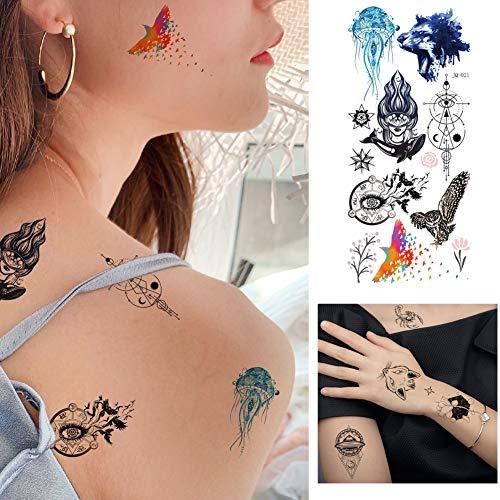 Fanoshon Fanoshon Large Flower Unicorn Tattoos Temporary for Kids Adults, 12 Sheets Cute Children 3D Planet Astronaut Universe Space Fake Body Stickers, Waterproof Halloween Christmas Party Favor Supplies