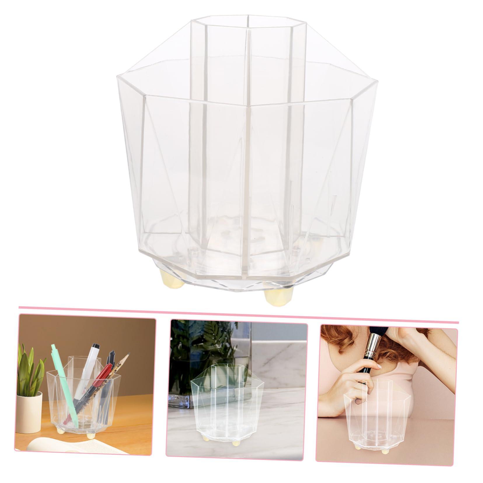 MUCKLILY MUCKLILY Rotating Makeup Brush Holder Elegant Transparent Multi Functional Organizer with 5 Compartments for Desk Vanity and Office Use Makeup Brush Organizer and