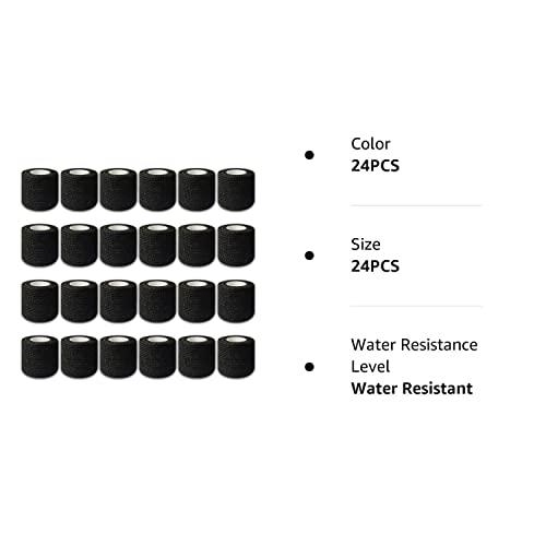 Autdor Autdor Tattoo Grip Cover Wrap - 24Pcs 2" x 5 Yards Disposable Cohesive Tattoo Grip Tape Wrap Black Elastic Bandage Rolls Self-Adherent Tape for Tattoo Machine Grip Tube, Sports Tape