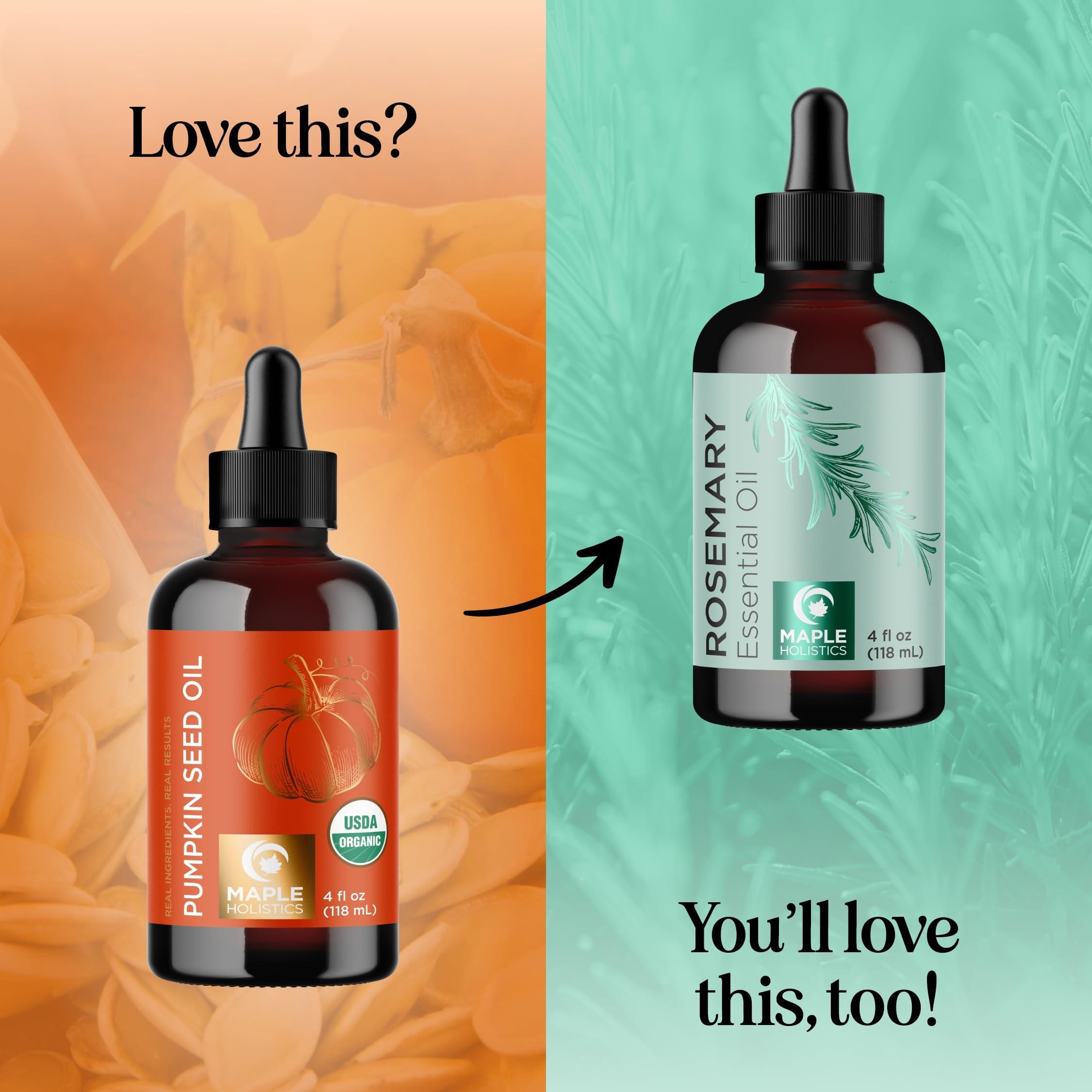 Maple Holistics USDA Organic Pumpkin Seed Oil - 100% Pure Pumpkin Seed Oil for Hair Growth Dry Skin and Anti Aging Face Oil - Organic Hair Oil for Dry Damaged Hair and Growth - Virgin Cold Pressed & Unrefined (4oz)