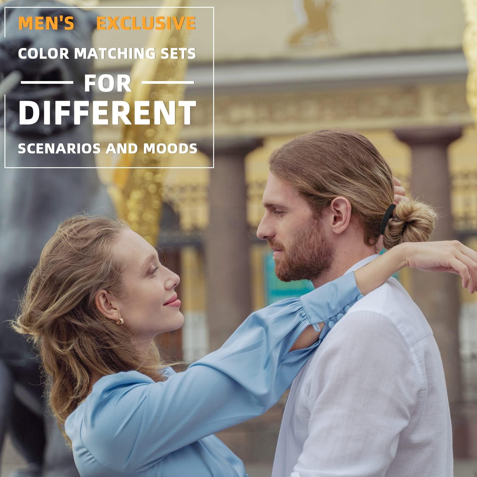 Juexica 30 Pcs Knotted Elastic Flat Hair Ties for Men\'s Long Curly Hair, No Crease Man Bun Ties (Black)