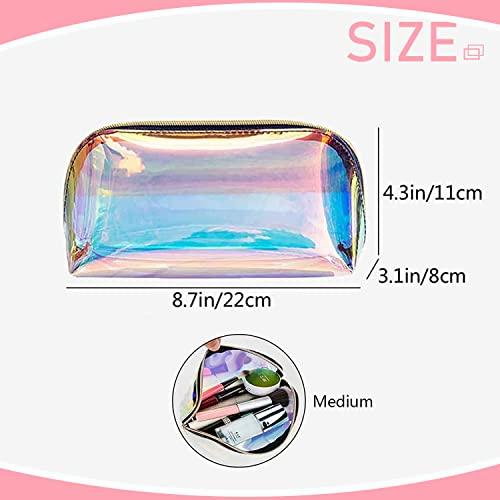 ANROLA ANROLA Holographic Makeup Bag Iridescent Cosmetic Pouch Clear Waterproof Portable Travel Cosmetic Pouch TPU Zippered Toiletry Organizer bag for Women (Medium)