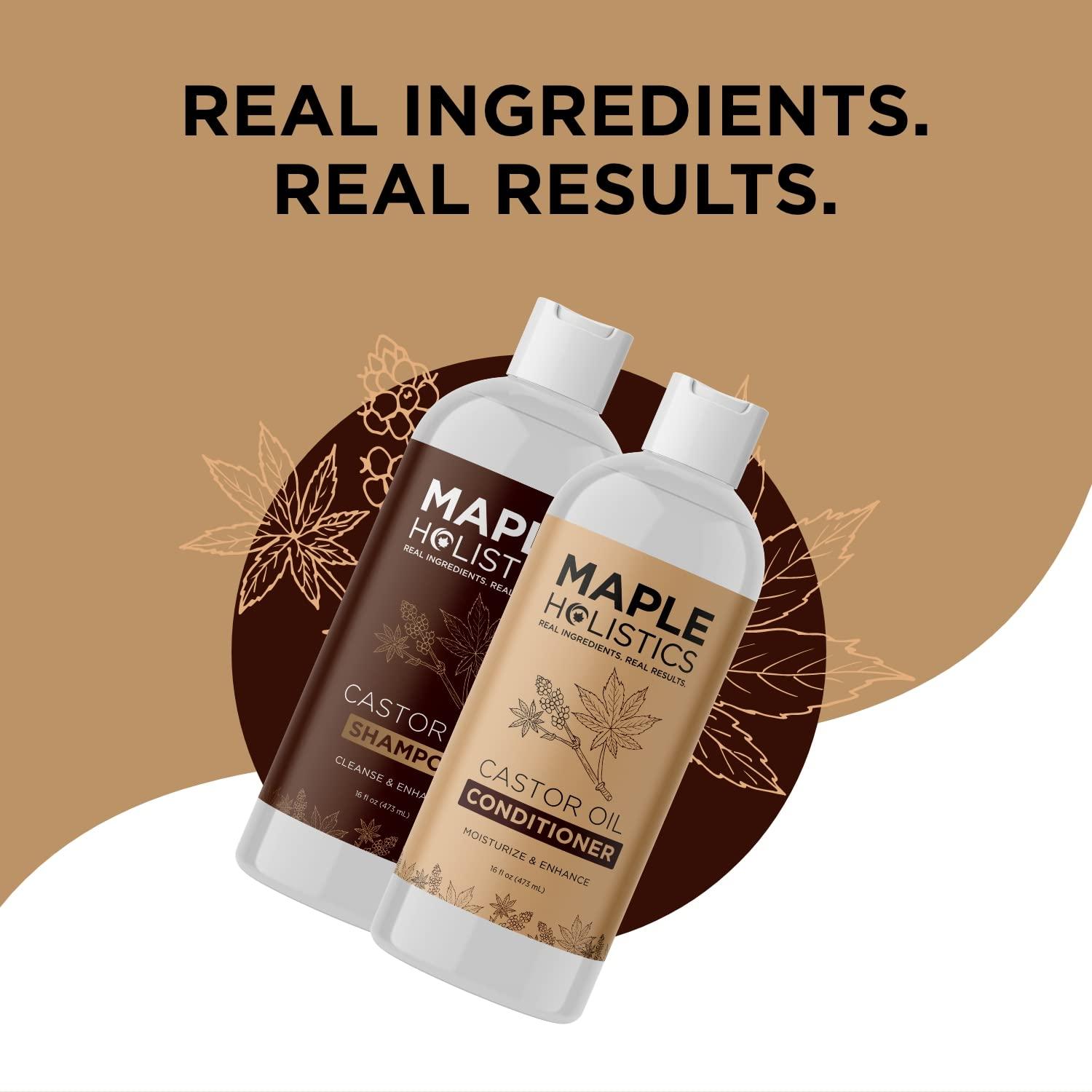 Maple Holistics Castor Oil Shampoo and Conditioner Set - Jamaican Black Castor Oil Shampoo and Biotin Collagen Conditioner - Sulfate Free Shampoo and Conditioner for Fine Hair and Dry Scalp Care (Vanilla) -16 Fl Oz