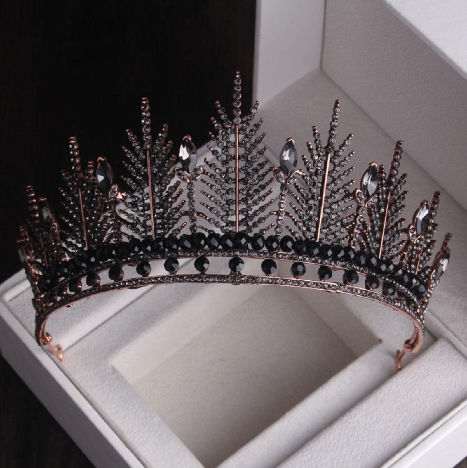 LUbrel LUbrel Hair Accessories,Tiara Wedding Crown, Baroque Black Crystal Pearl Bridal Tiaras Crown Rhinestone Pageant Diadem Bride Headband Wedding Hair Accessories-Style F