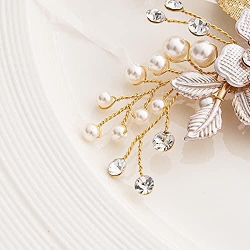 HAISENGO Gold Wedding Hair Comb-Handmade Bridal Hair Clip Wedding Hair Accessories for Women (Gold)