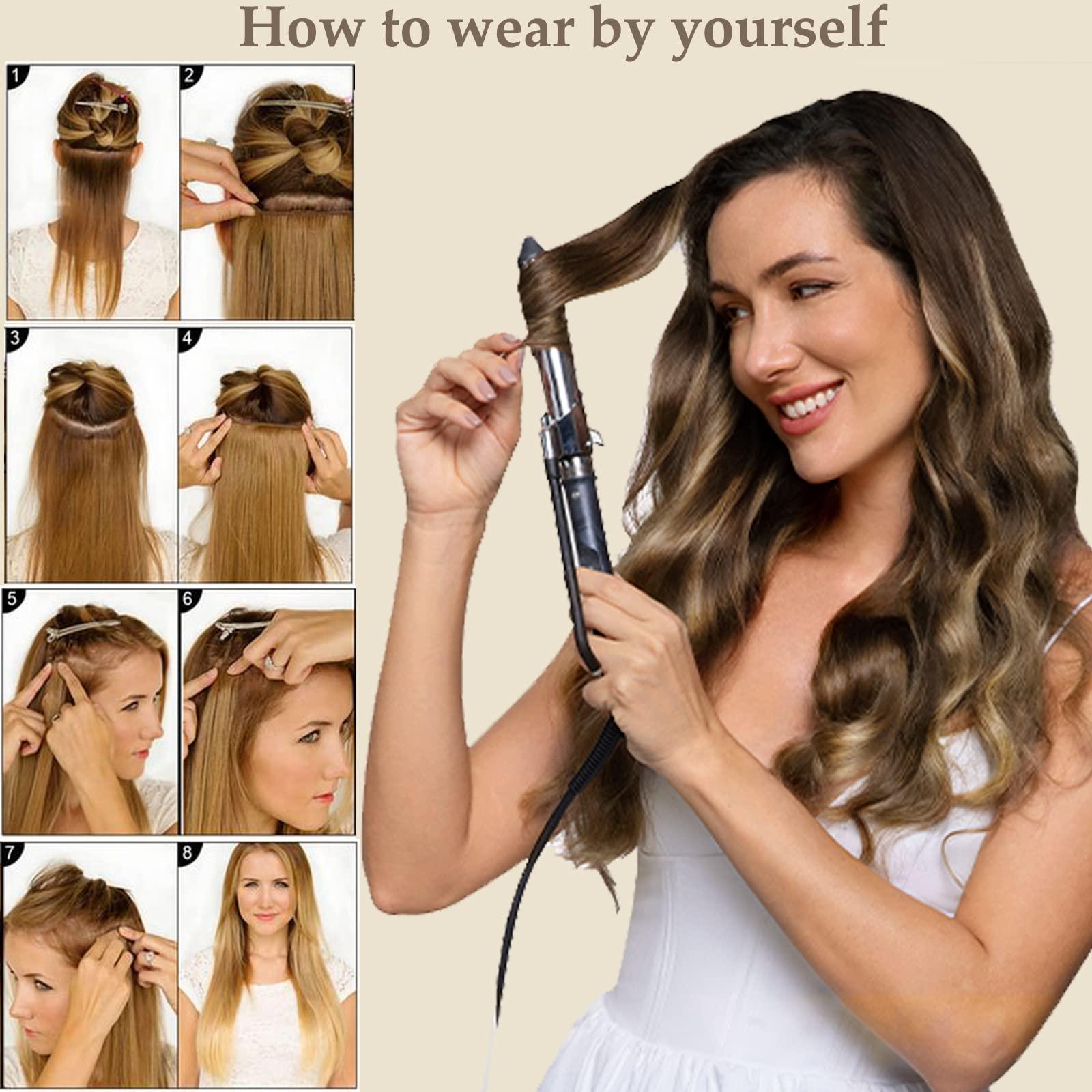 OiMiGO Human Hair Extensions Clip in, 5pcs 70g Chocolate Brown to Strawberry Blonde, OiMiGO Ombre Clip ins Hair Extensions Real Human Hair Straight Natural Hair Extensions with 12 Clips (#4T4P27,22Inch)