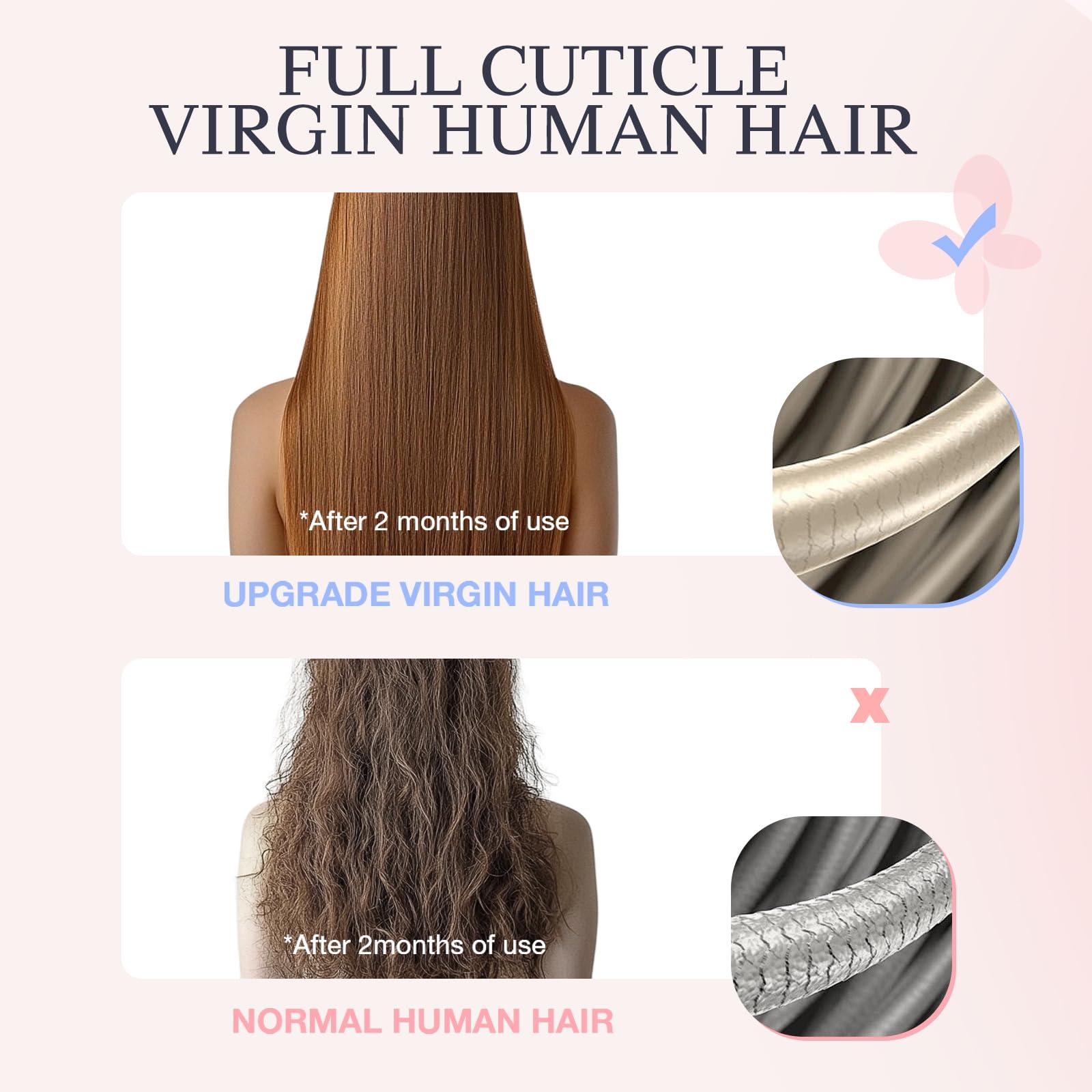 DOORES DOORES Seamless Clip in Hair Extensions 14 inch 110g 7pcs, Light Blonde Highlighted Golden Blonde Virgin Human Hair Clip in Extensions, Invisi Edge Clip in Hair Extensions