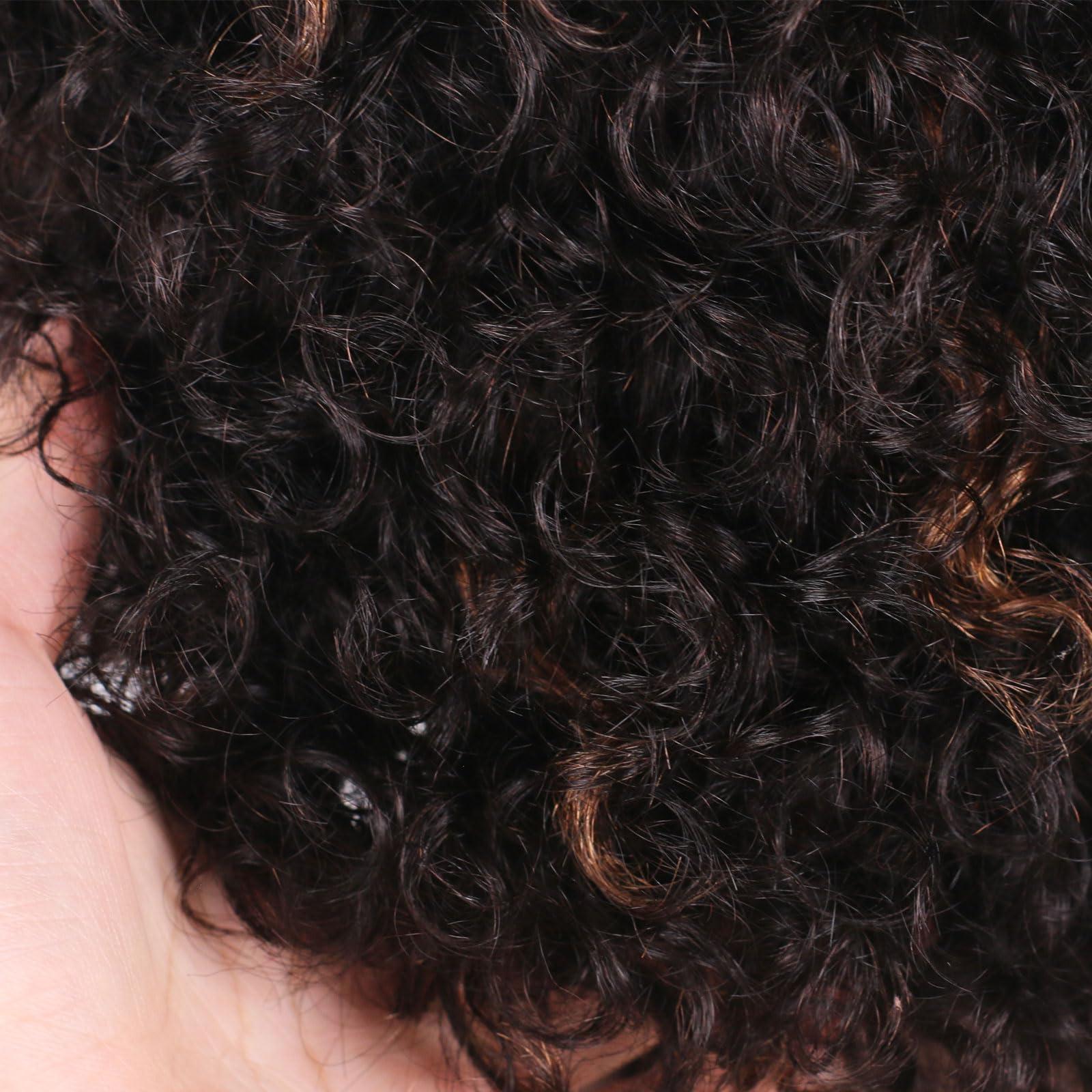 ManeMajesty ManeMajesty Short Curly Human Hair Wigs for Black Women Short Kinky Curly Afro Wig No Lace Front Glueless Wig Highlight Ombre Side Part Jerry Curl Wig -100% Brazilian Human Hair (FS1B/30, 14 Inch)