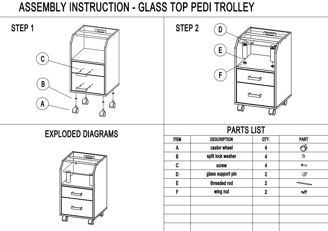 DERMALOGIC Glass Glow Pedicure Trolley Light Wood Cart for Nail Salon Furniture & Equipment