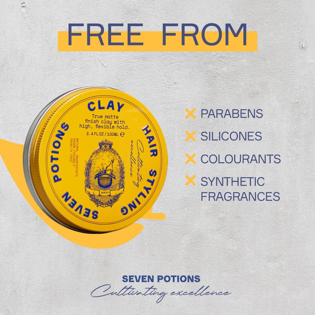SEVEN POTIONS SEVEN POTIONS Hair Clay For Men and Women 3.4 fl oz - High Hold Matte Pomade - Effortless Hair Styling Product That Leaves No Residue - Water Based - Natural, Vegan, Cruelty Free