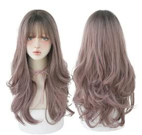 AIKO PRO AIKO PRO Chic Korean Fashion 26 Inch Long Wavy Curly Wig, Natural Heat-Resistant Synthetic Hair Wigs with Bands For Cosplay and Daily Wear (Pink Brown)