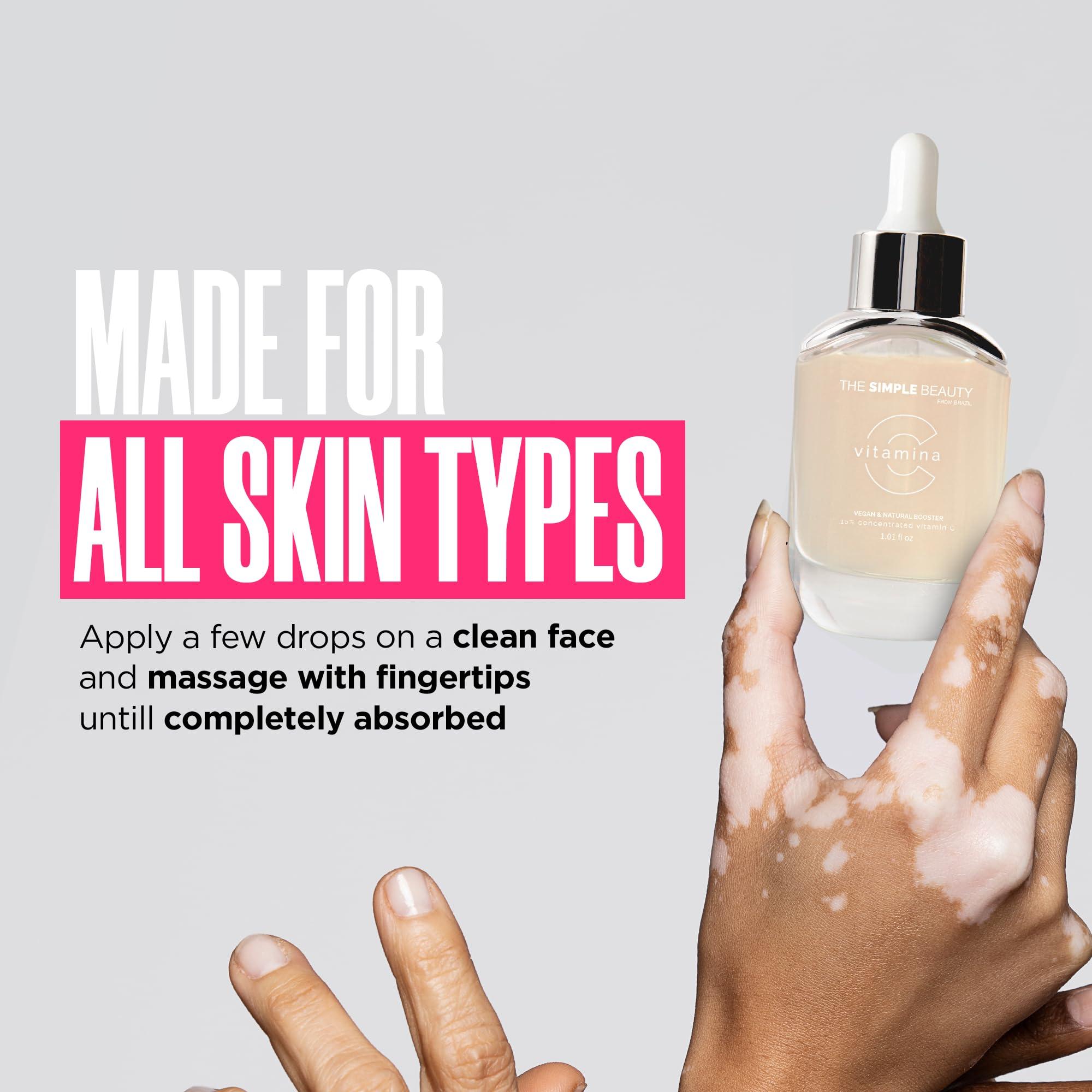 Simple Organic SIMPLE ORGANIC - Vitamin C Serum - Luminous Skin, Boosts Collagen Production, Reduces Pores and Expression Lines, Protects Against UV Rays, Skincare Routine, Day & Night Serum