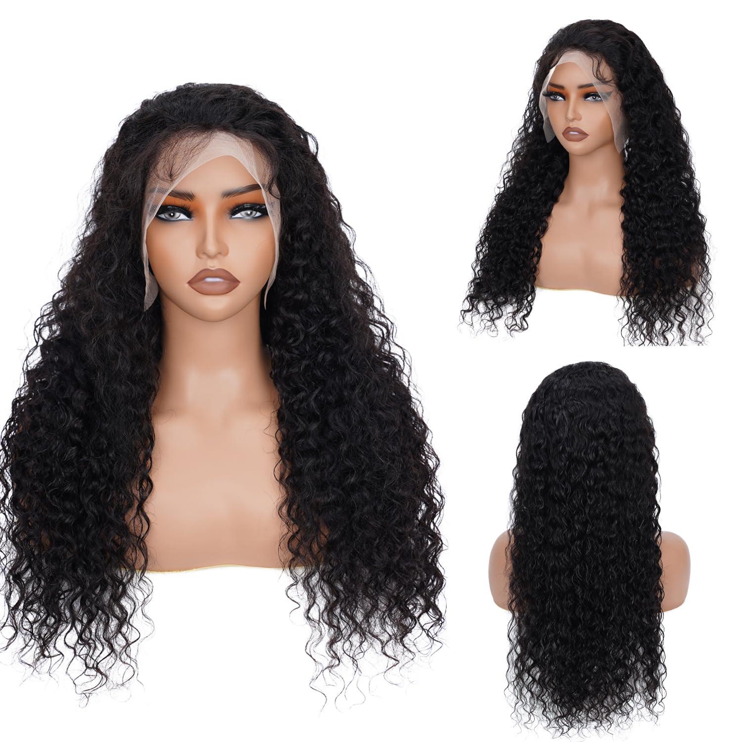 crownew 30 Inch Water Wave Lace Front Wigs Human Hair Pre Plucked Wet And Wavy 13x4 Hd Lace Frontal Human Hair Wig 180% Density For Women Small Knots Bouncy Soft Deep Curl Tangle Free Natural Hairline